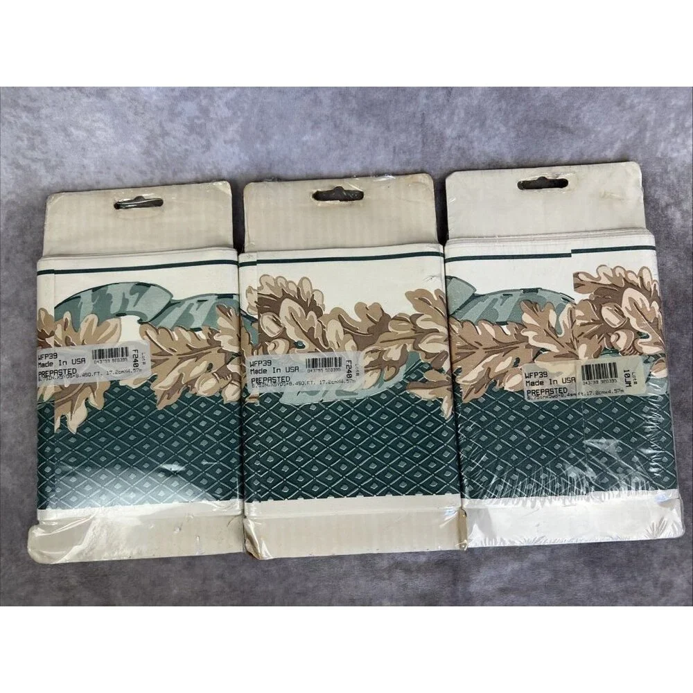 3 Rolls Wallpaper Border Diamond Leaves Granny Core Cottage 15 Yards In All VTG
